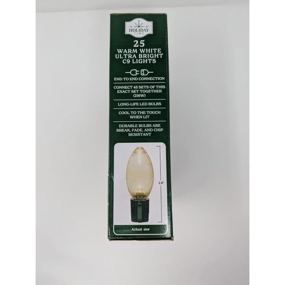 Holiday Time 25 Warm White Ultra Bright C9 Lights LED 14ft Indoor Outdoor